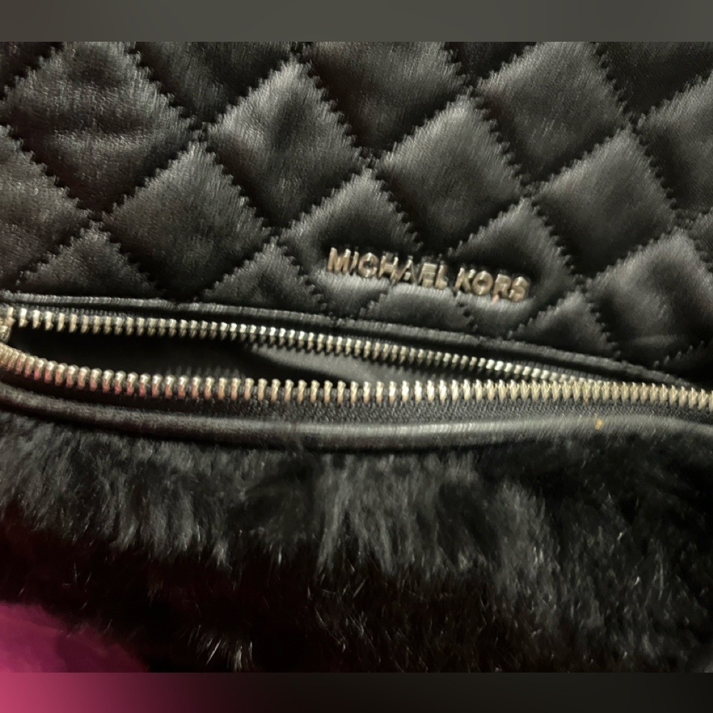 Michael Kors Black Quilted Fur-Trim Backpack - Picture 12 of 13